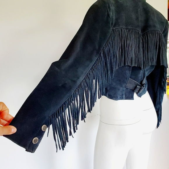 BB Dakota Jackets & Blazers - BB Dakota Vintage Fringed Black Suede Jacket